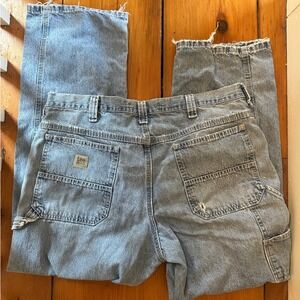 Vintage Lee Dungarees Carpenter Jeans Light Wash Blue Distressed Denim Workwear